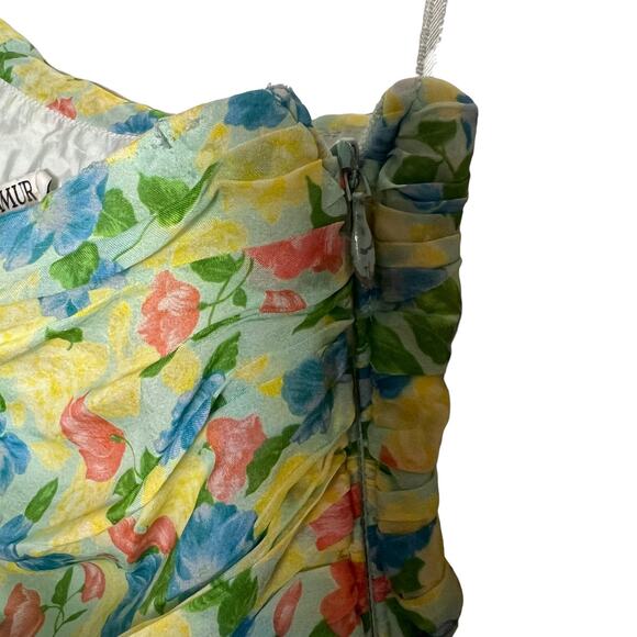 Amur Jaylah Patchwork Floral Print Silk Asymmetrical Midi Dress Size 4 - Picture 13 of 16